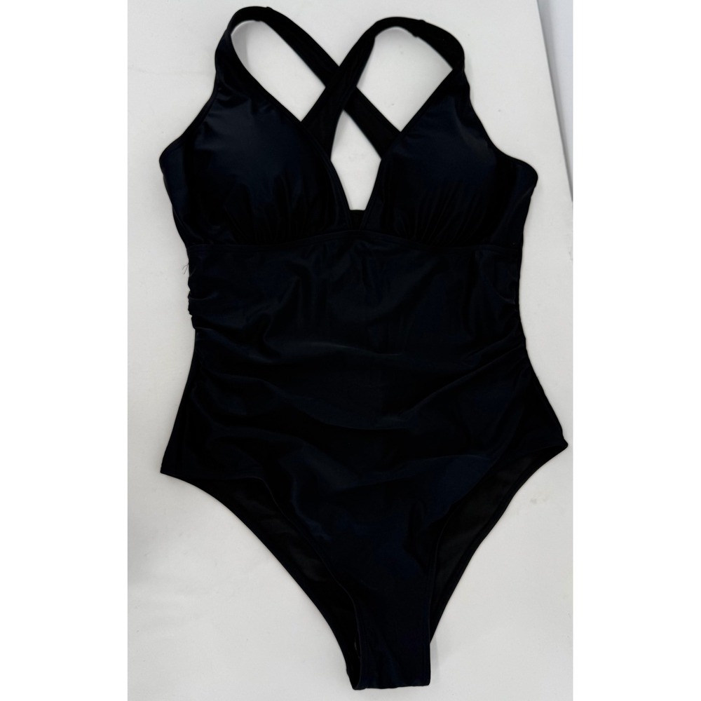 Unbranded Black‎ Ruched One Piece Swimsuit Crossover Back V-Neck Monokini Sz XL